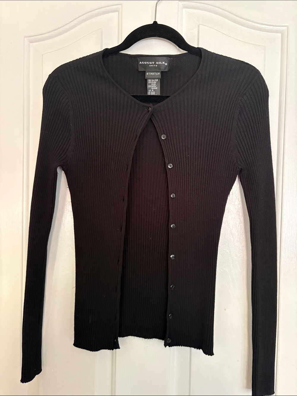 august silk Black Ribbed Slim Button-Front Cardigan